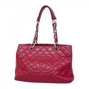 CHANEL Red Caviar Leather Tote Bag